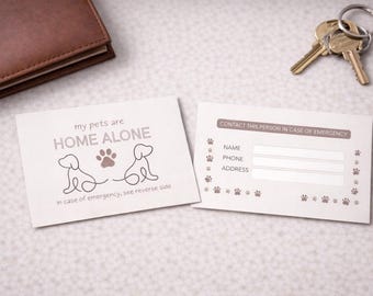 Custom Home Alone Pet Safety Contact Card for Dogs & Cats