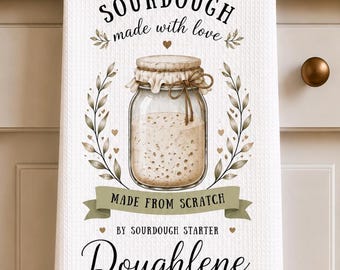 Custom Kitchen Towel with Sourdough Starter Name, Personalized Baking Tea
