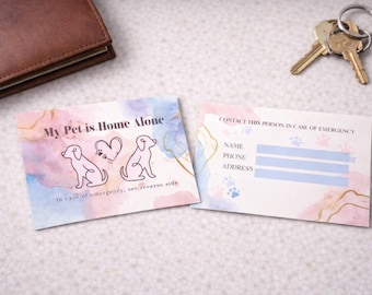 Custom Home Alone Pet Safety Contact Card for Dogs & Cats