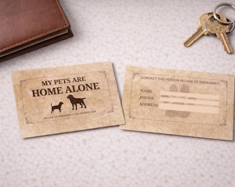 Custom Pet Emergency Card, Home Alone Safety Contact for Dogs & Cats