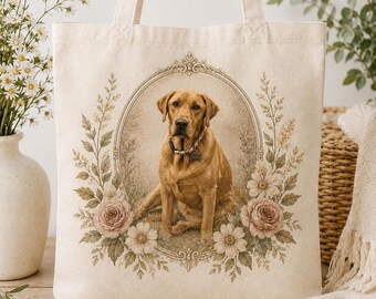 Custom Dog Tote Bag with Pet Portrait, Personalized Canvas Design