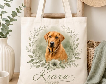Custom Dog Tote Bag with Pet Portrait, Personalized Canvas Design