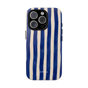 Blue Striped Phone Case, Cobalt and Cream Ceramic-Inspired Design
