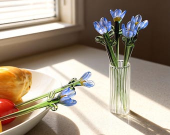 Handmade Glass Flowers, Mini Orchid Picks, Glass Flower Bouquets, Small Floral Glass Decor.