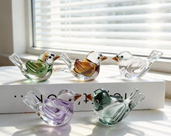 Handmade Glass Bird Figurines, Mini Colorful Glass Birds Desk Shelf Decor