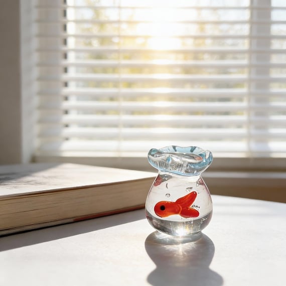 A tiny handcrafted glass goldfish figurine — the kind of delicate miniature that feels like it came from a street artisan's cart, not a warehouse.