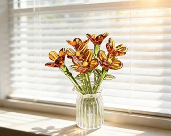 Handmade Hand Blown Glass Flower Bouquet,Four styles of  Floral Sculpture, Elegant Home Decor