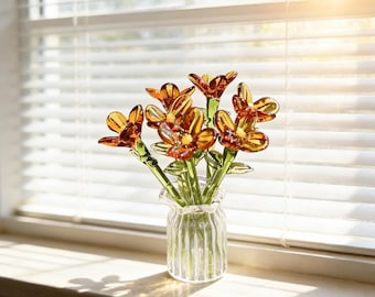 Artisan Handmade Glass Flower, Hand Blown Floral Sculpture for Home Decor