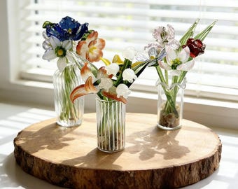 Regalo de flores de nacimiento de vidrio, ramo de flores de nacimiento sopladas a mano, flor de vidrio personalizada, decoración floral de primavera.