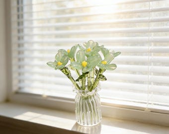 Hand Blown Glass Flower Bouquet, Spring Floral Sculpture, Home Decor Gift for Her