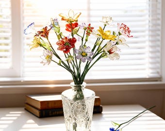 Regalo de flores de nacimiento de vidrio, ramo de flores de nacimiento sopladas a mano, flor de vidrio personalizada, decoración floral de primavera.