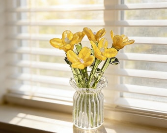 Artisan Handmade Glass Flower, Hand Blown Floral Sculpture for Home Decor