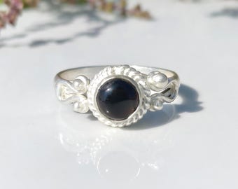 Handmade Black Onyx Ring 925 Sterling Silver Boho Filigree Statement Jewelry Gift For Her