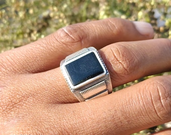 Handgemaakte zwarte onyx herenring | Vintage zegelring 925 sterlingzilver | Uniek jubileumcadeau voor hem