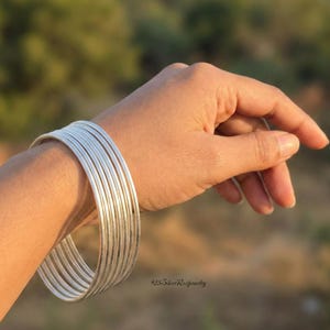 Minimalist Sterling Silver Stacking Bangles Set • Slim Handmade 925 Silver artisan Bracelets for Women