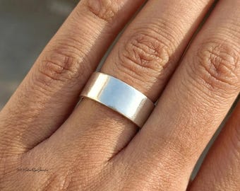 Handmade Solid 925 Sterling Silver Wide Band Ring, Minimalist Unisex Plain Statement Jewelry