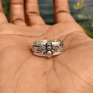925 Sterling Silver Bee Handmade Spinner Ring Meditation Fidget Worry Band Jewelry For Her