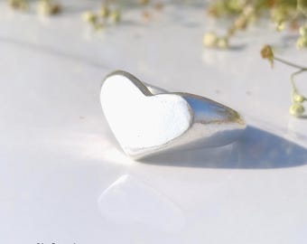 Chunky Silver Heart Signet Ring - Handmade Minimalist Statement Jewelry - Romantic Valentine’s Day Gift