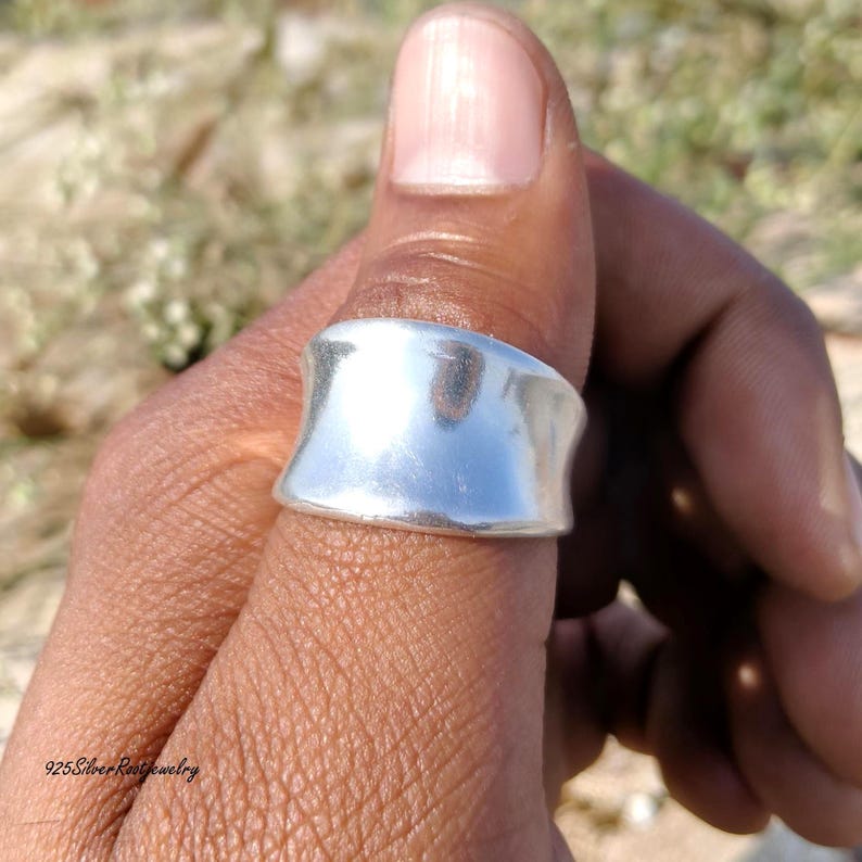 Chunky Sterling Silver Cigar Band Ring \\ Wide Concave Statement Ring, Bold High Polish Jewelry image 4
