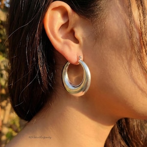 Chunky Sterling Silver Hoop Earrings, Bold Thick Statement Hoops, Polished Minimalist Jewelry Birthday Gift