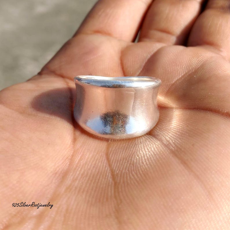 Chunky Sterling Silver Cigar Band Ring \\ Wide Concave Statement Ring, Bold High Polish Jewelry image 1
