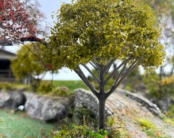 Set of 2 Realistic Green Mini Trees | Handcrafted Plastic Landscape for Diorama Projects