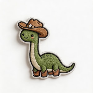 Cowboy Dinosaur Embroidered Patch | Kawaii Western Dino Applique | Kids Jacket Badge