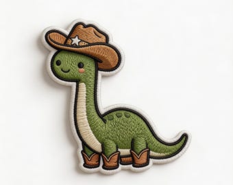 Cute Cowboy Dinosaur Embroidered Iron On Patch | Kawaii Dino Western Applique | Kids Jacket Patch | Animal Embroidery Badge