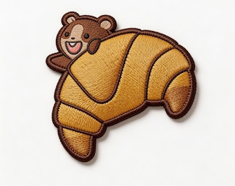 Cute Hamster Croissant Embroidered Patch | Iron On Applique | Kawaii Food Patch | Jacket Backpack Decor