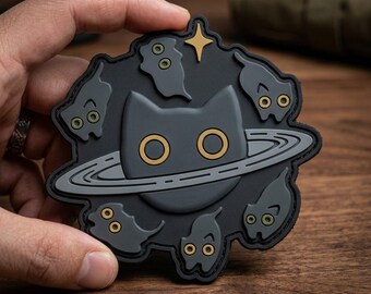 Saturn Cat PVC Patch Goth Space Spooky Cute Tactical Morale Badge Backpack Gear Custom Funny Gift for Cat Lovers Birthday Present