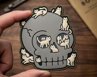Cat Skull PVC Patch Gothic Cute Whimsical Tactical Morale Badge Backpack Gear Custom Gift for Cat Lovers Birthday Present