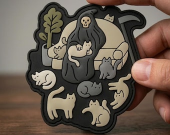 Grim Reaper Cat PVC Patch Funny Goth Cute Tactical Morale Badge Backpack Gear Custom Humorous Gift for Cat Lovers Birthday Present