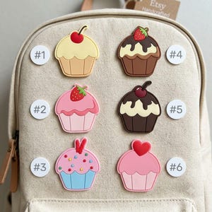 Cupcake PVC Morale Patch Set, Kawaii Dessert Rubber Badge, Fastener Hook and Loop Backpack Decor