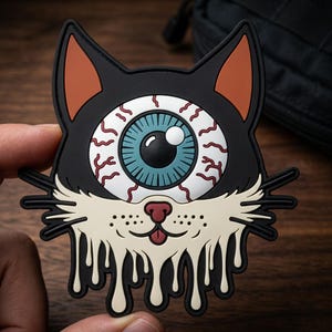 Cyclops Cat Eyeball PVC Patch Melting Creepy Cute Slime Tactical Morale Badge Backpack Gear Custom Funny Gift for Cat Lovers