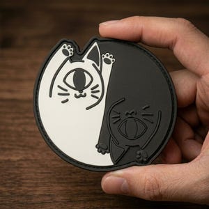 Yin Yang Cat PVC Patch Cyclops One Eyed Cute Tactical Morale Badge Backpack Gear Custom Funny Gift for Cat Lovers Birthday Present