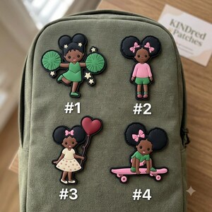 Little Girl PVC Morale Patch Set, Black Puffs Rubber Badge, Skater Cheer Hook and Loop Backpack Decor