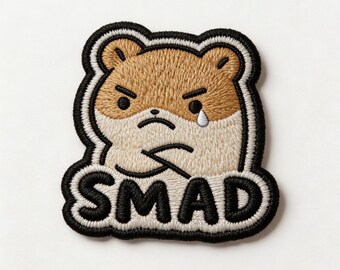 SMAD Hamster Embroidered Patch - Cute Angry Animal Iron On Patch - Funny Meme Embroidery Applique for Jackets Bags Jeans
