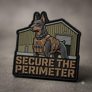 Doberman PVC Patch, K9 Tactical Patch, Hook and Loop, Secure The Perimeter, Military Dog Badge, Working Dog Morale Patch