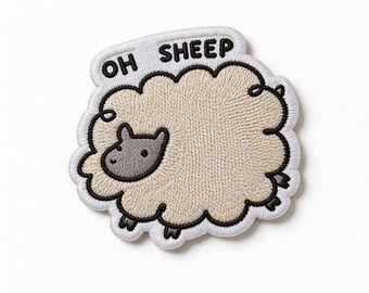 Oh Sheep Embroidered Patch - Cute Fluffy Sheep Iron On Patch - Funny Animal Embroidery Patch - Kawaii Patch for Jackets Bags