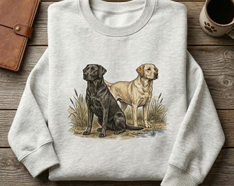 Vintage Labrador Retriever Sweatshirt, Retro Yellow Black Lab Crewneck, Hunting Dog Nature Clothing, Cottagecore Wildlife Sweater, Dog Gift
