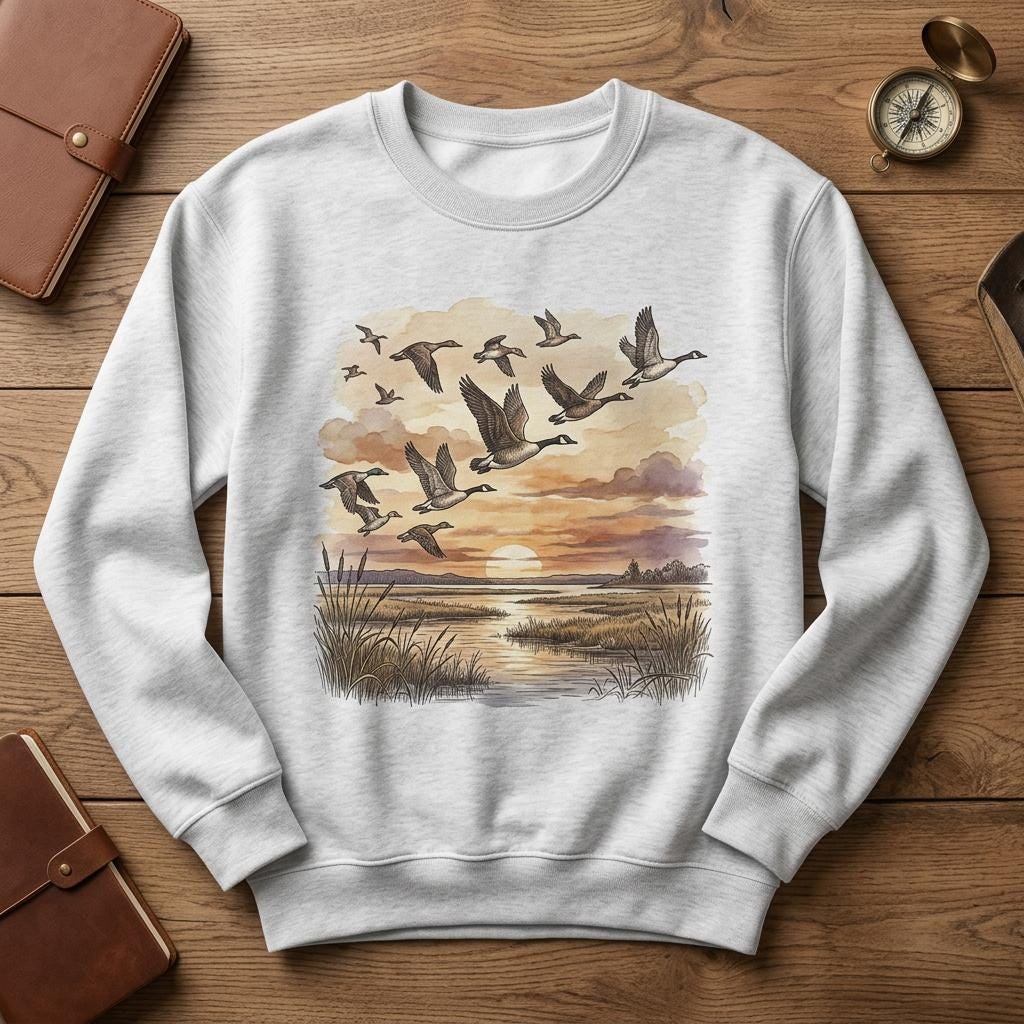 Canada Goose, Vintage Canada Goose Flock Sweatshirt, Retro Sunset Nature Crewneck