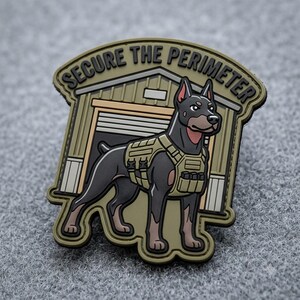 Doberman PVC Patch, K9 Tactical Patch, Hook and Loop, Secure The Perimeter, Military Dog Badge, Working Dog Morale Patch