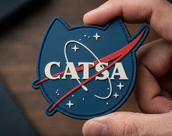 CATSA PVC Patch Funny Parody Space Cute Tactical Morale Badge Backpack Gear Custom Gamer Gift for Cat Lovers Birthday Present