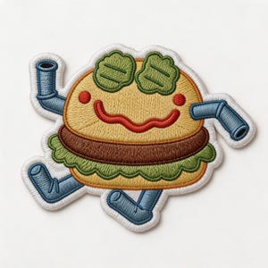 Cute Hamburger Embroidered Patch | Iron On Applique | Kawaii Food Patch | Jacket Jean Backpack Decor