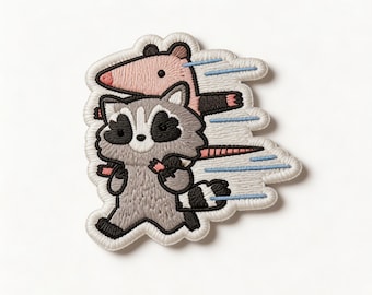 Cute Raccoon and Mouse Iron On Patch | Embroidered Animal Applique | Kawaii Woodland Friends Patch | DIY Jacket Backpack Decor