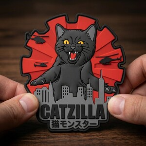 Catzilla PVC Patch Funny Kaiju Cat Tactical Morale Badge Custom Gear Backpack Hook Loop Emblem Quirky Gift For Cat Lovers Birthday Present