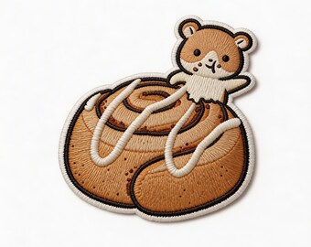 Cute Hamster Cinnamon Roll Embroidered Iron On Patch | Kawaii Animal Food Applique Badge