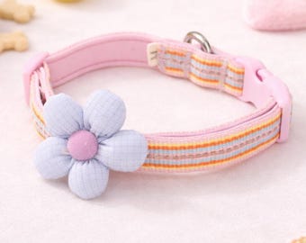 調節可能な花柄の犬用首輪、柔らかなパステルカラーのペットアクセサリー、小型犬用