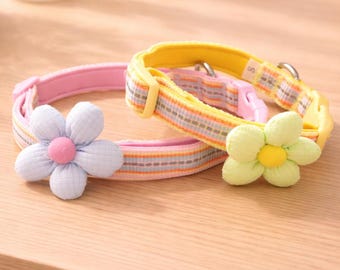 花柄ペットアクセサリー、パステルカラーの花柄犬猫用首輪、調節可能なペット用品