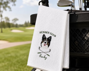 カスタムペットポートレートゴルフタオル、刺繍入り犬用ゴルフバッグアクセサリー、ゴルファーへのギフト